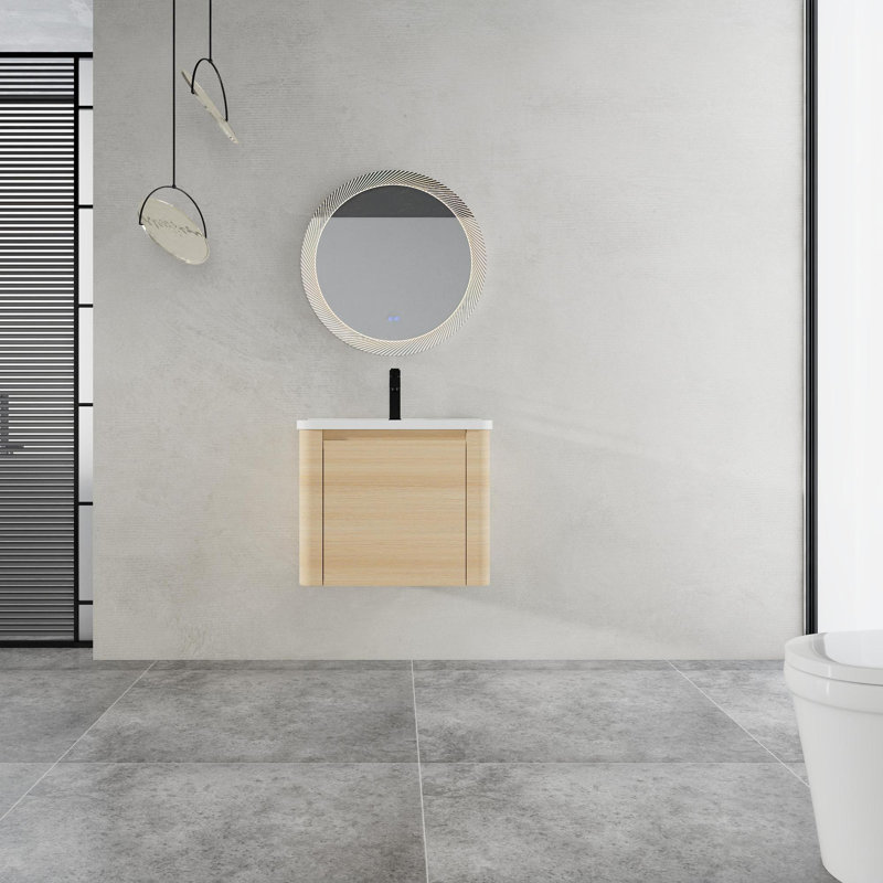 Meuble-lavabo mural moderne en contreplaqué avec lavabo en céramique, 24"