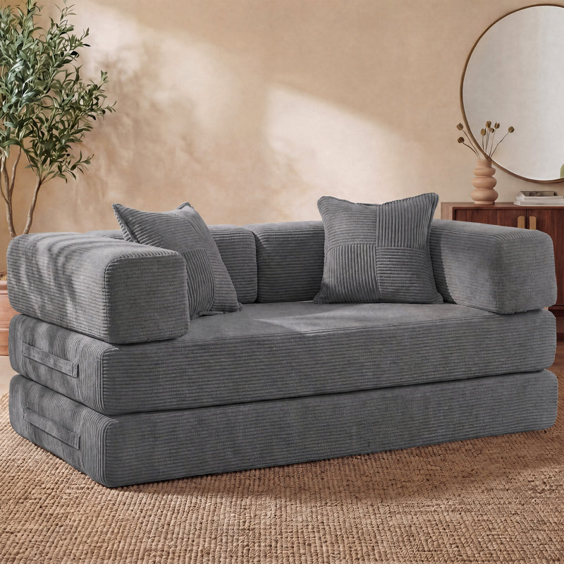 Convertible Sleeper Sofa With Removable Armrests, Corduroy Fabric Sofa Couch, No Assembly Required For Living Room, Dorm, Studio