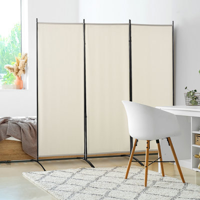 Cloison d'intimité 6 pi 3 panneaux, clôture d'intimité beige. Pliage à double charnière. Structure en métal, robuste. Gain de place. Cloison pour articles de décoration intérieure H 72,43 po x L 99,5 po x P 20,22 po. Produit intérieur fiable.