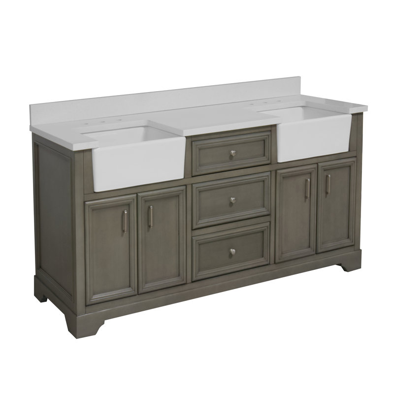 Ensemble de meuble-lavabo double 72 po Emiliano, Quartz, Gris patiné