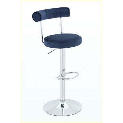 Adjustable Swivel Bar Stool Set of 2, Dark Blue Soft Velvet Upholstered Counter Height Chair with Chrome Silver Legs for Kitchen, Bar, Cafe & Reception Desk
