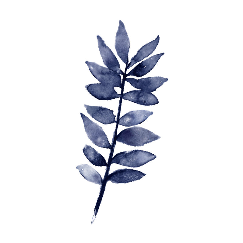 Navy Watercolour Leaf Stem - Wrapped Canvas Painting, 46cm H x 30cm W x 3.8cm D