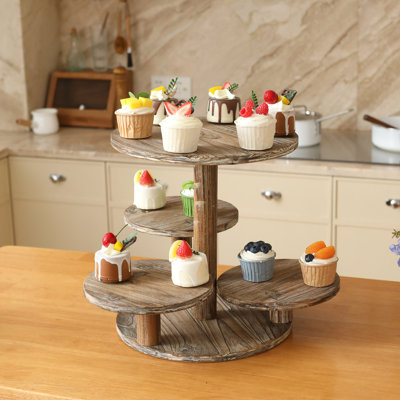 5 Tier Round Cupcake Tower Stand for 60 Cupcakes Wooden Cake Stands Farmhouse Tiered Tray Decor Cupcake Display for Birthday Graduation Baby Shower Tea Party and Wedding