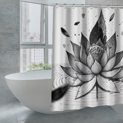 Rideaux de douche à motif floral noir et blanc pour salle de bain 71 po x 71 po
