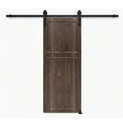 Porte de grange coulissante en panneau de fibres à densité moyenne à finition noyer 2 panneaux 18 pouces 54 po x 96 po 3/4 po