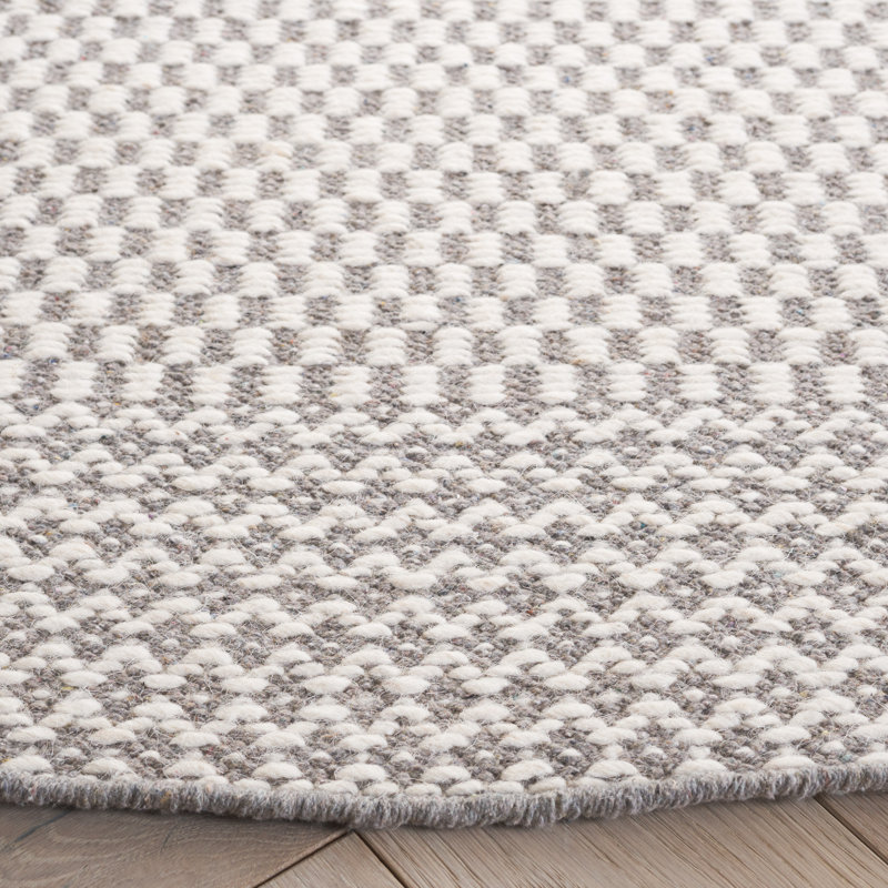 Wetherington Flat Weave Wool/Cotton Geometric Rug in Ivory/Gray, Round 6'