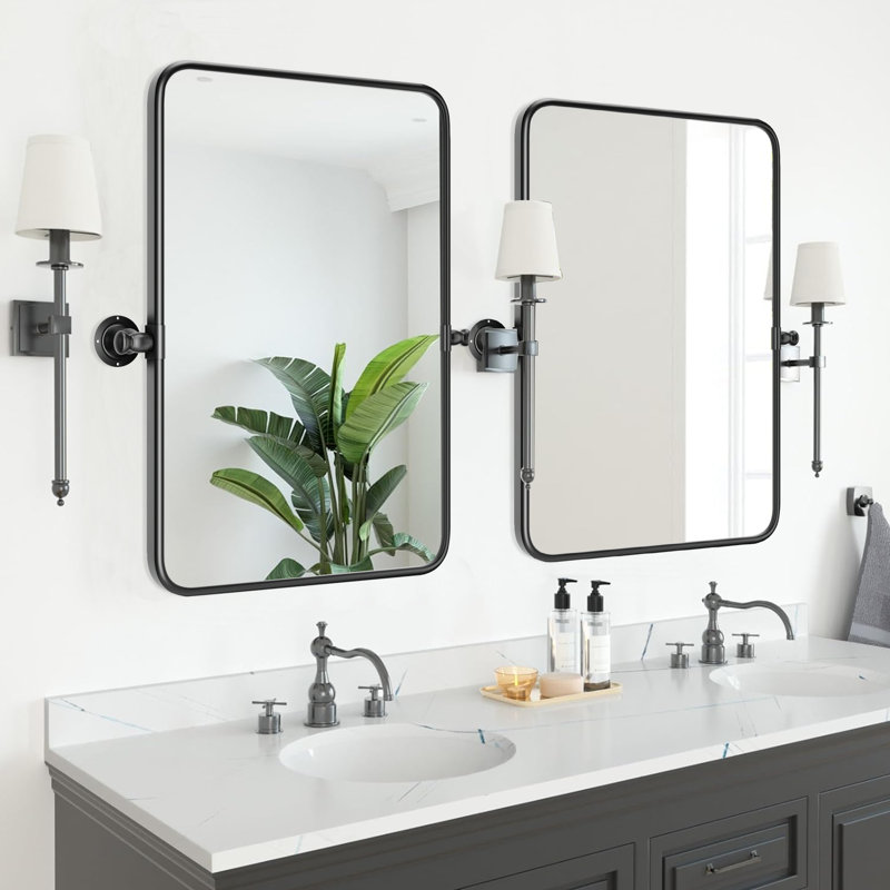 Metal Rectangle Wall Mirror, Vertical, 36" x 24", Black