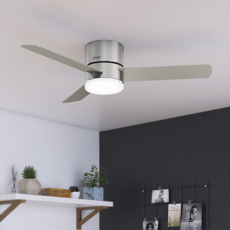 52" Minimus 3 - Blade Flush Mount Ceiling Fan with Lights and Remote, Brushed Nickel