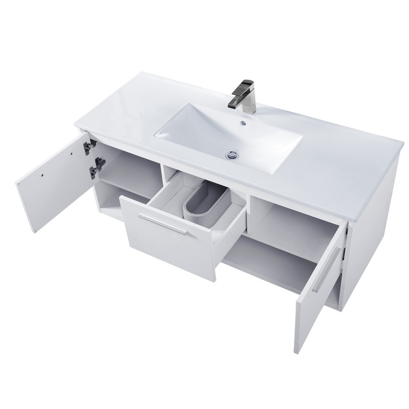 Ensemble de meuble-lavabo mural simple 48 po Kasper, Blanc