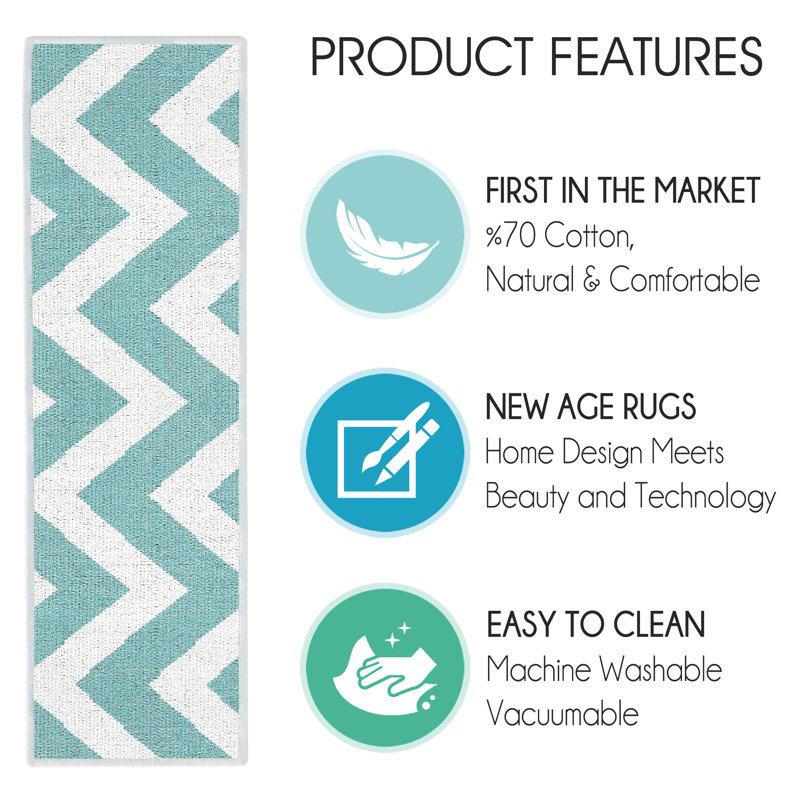 Tapis de marche intérieur antidérapant 9 po x 28 po Traverse Design - 70% coton, Sarcelle clair