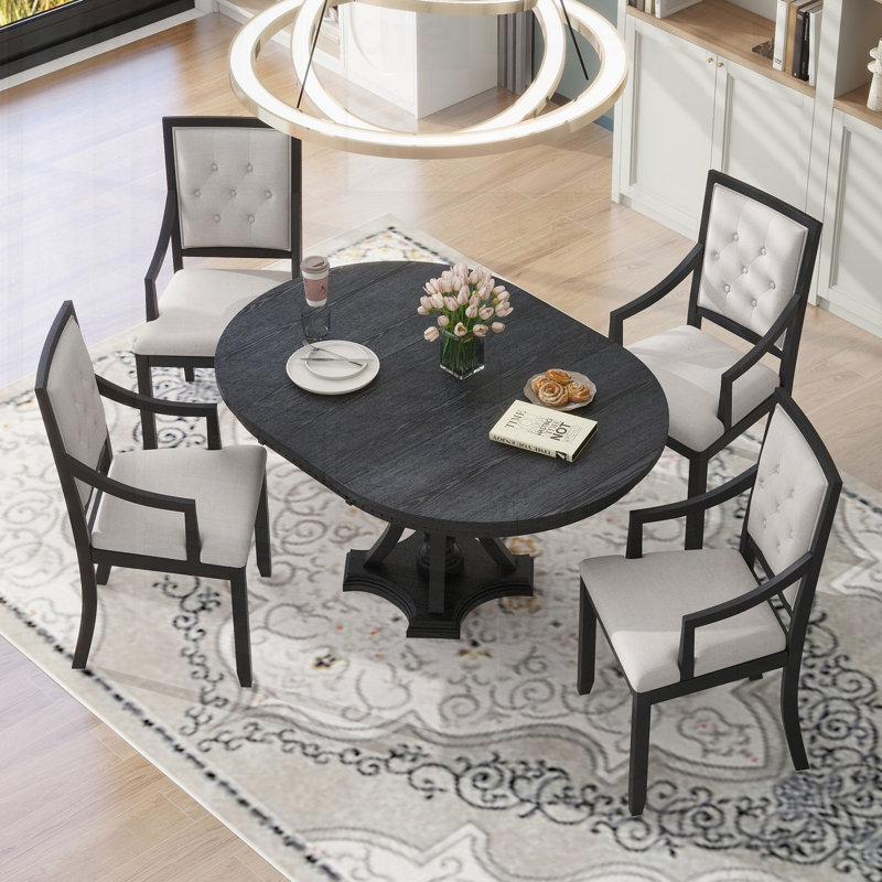 Ensemble de salle à manger 5 pièces Retro avec table ronde extensible et 4 chaises pour des espaces compacts et une utilisation polyvalente