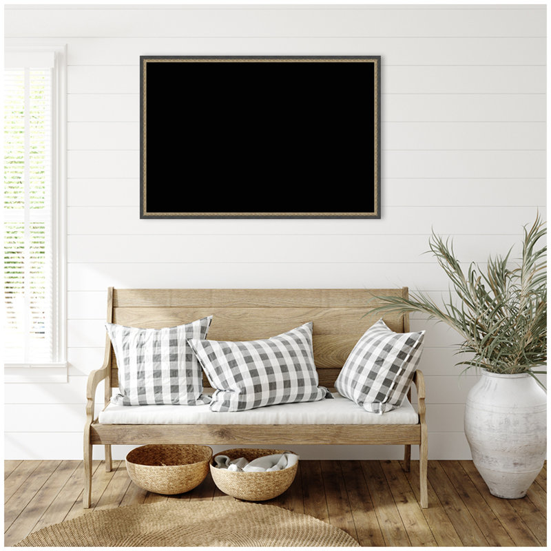 Tableau d'affichage en lin encadré en tissu, Noir, H 25 po x l 37 po x P 1,5 po, Matinée bronze noir