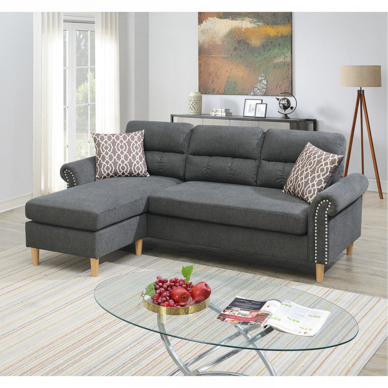 Ensemble de canapé modulaire réversible en polyfibre couleur ardoise, Gris