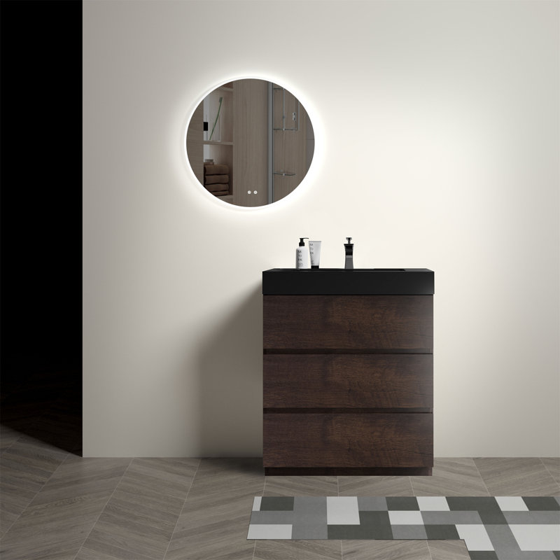Alice Bathroom Vanity With Sink, 30", Walnut, Black
