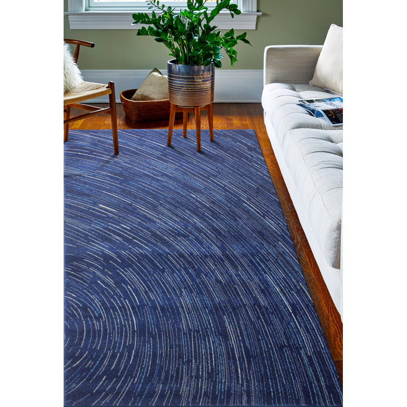 Blue Abstract Synthetic Rectangular Area Rug 3'6" x 5'6"