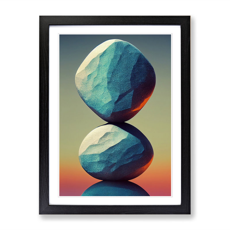 Pebbles Zen Stones Stacked Vol.2 Framed Print, 64cm H x 46cm W x 2cm D, Walnut