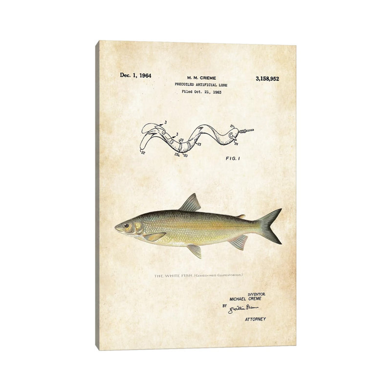 " Whitefish Fishing Lure " by Patent77, 26" H x 18" W x 1.5" D