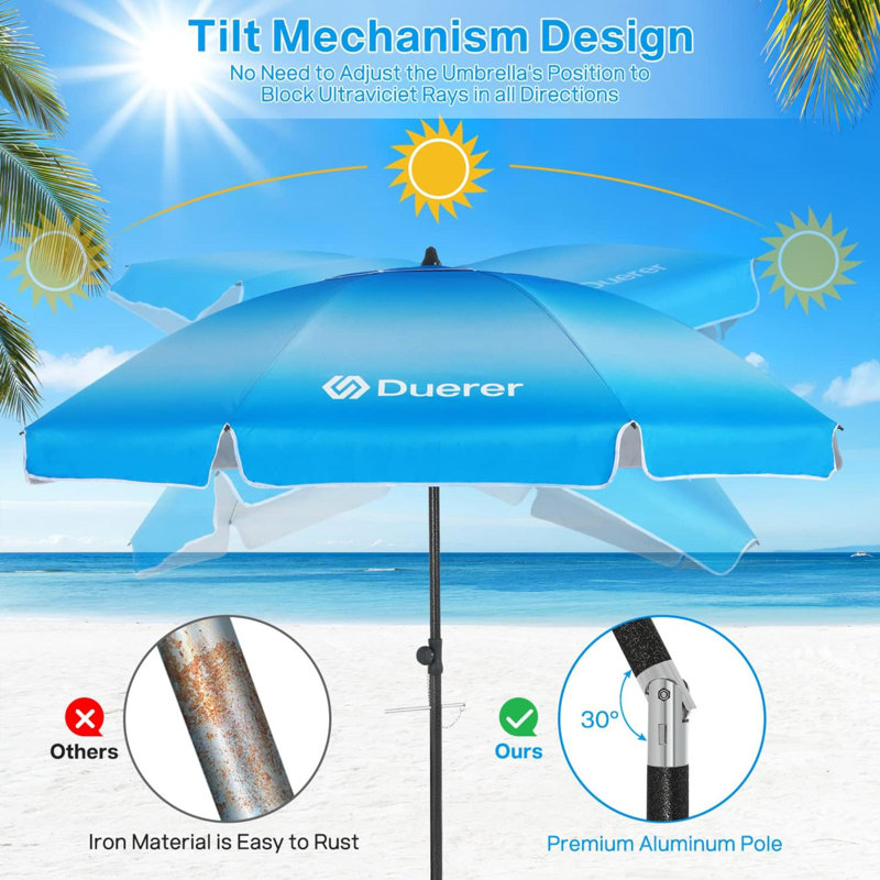 Parasol de plage pour le sable avec ancre, Bleu ciel