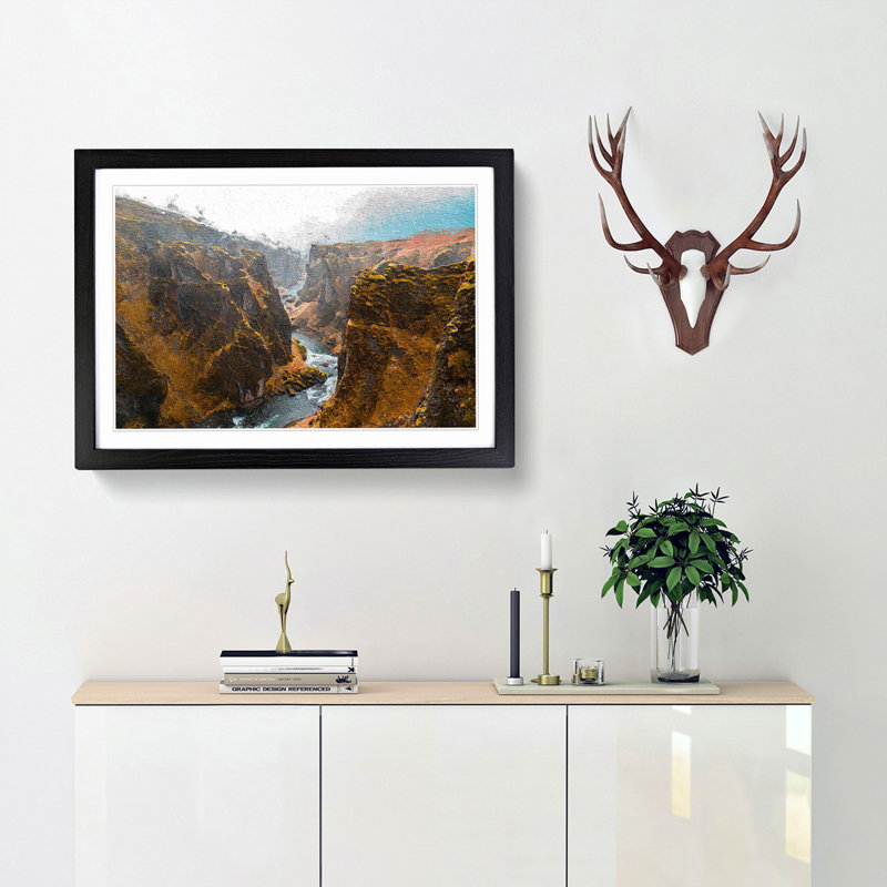 Canyon in Iceland - Picture Frame Painting Print, Black Framed, 48cm H x 65cm W x 2cm D