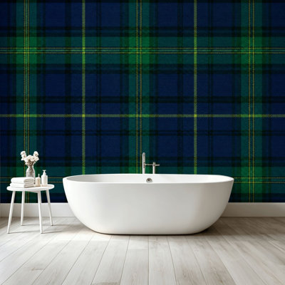Peel and Stick Wallpaper Wall Mural Plaid Navy blue green black Tartan Plaid Scottish from Wall Art Self Adhesive and Removable