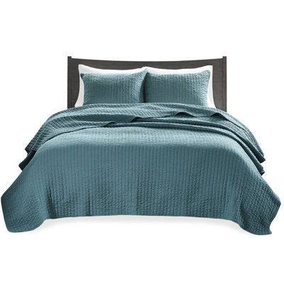 3 Piece Quilt Teal King/ King - Reversible, Microfiber With Cotton Filled Bewitching Reversible Fill, Soft