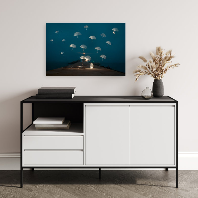 Nuit de parapluies flottants, art mural éthéré, H 16 po x l 24 po