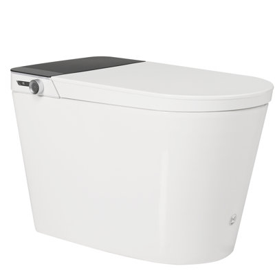 Toilette automatique avec bidet intégré, lavage et séchage à l'eau tiède plus large, fonctionnement du capteur de pied, indicateur DEL, télécommande, couleur blanche. Distance de détection du radar à quatre niveaux, différents modes de lavage,