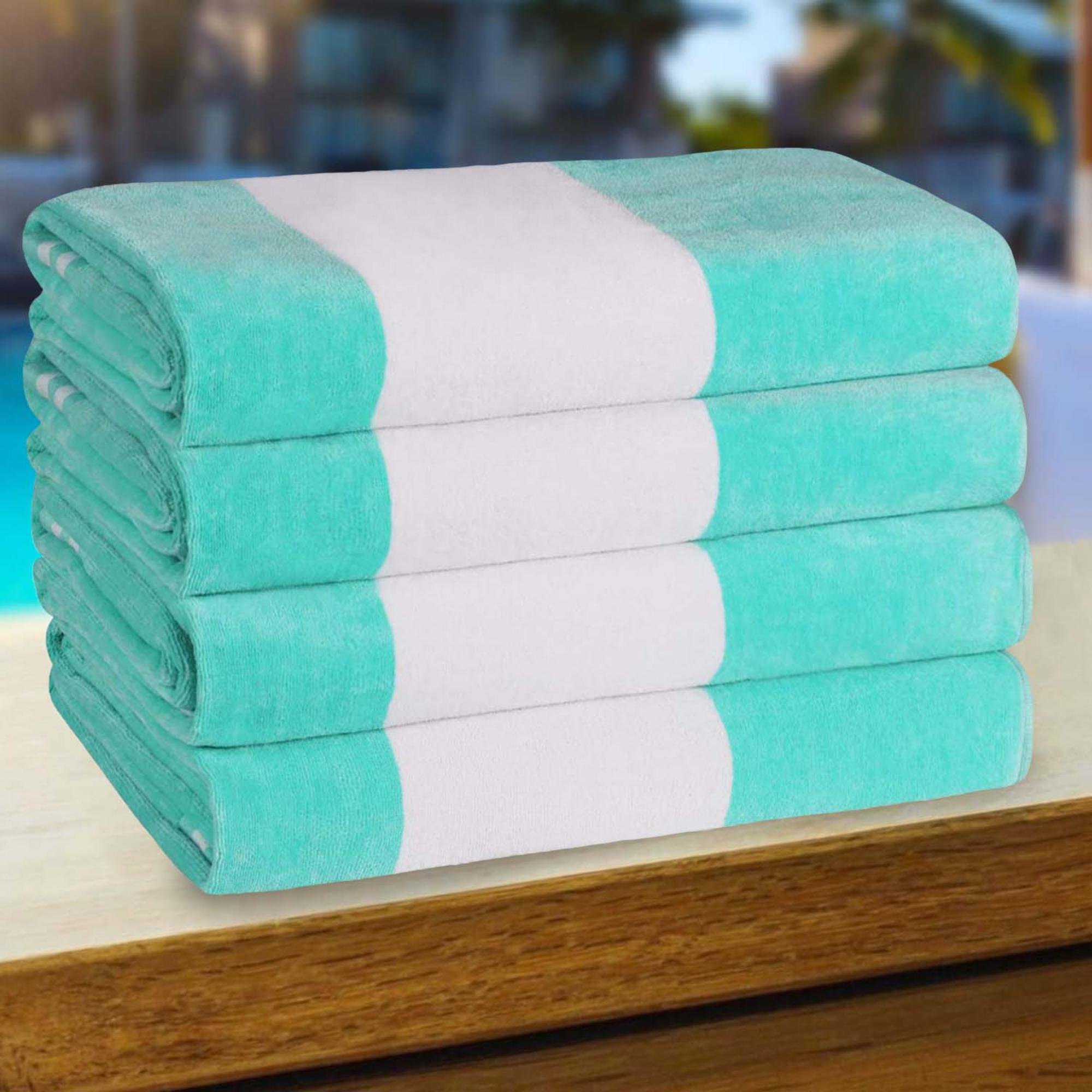 Calheta Cotton Oversized Cabana Stripe Beach Towels, Mint, 4