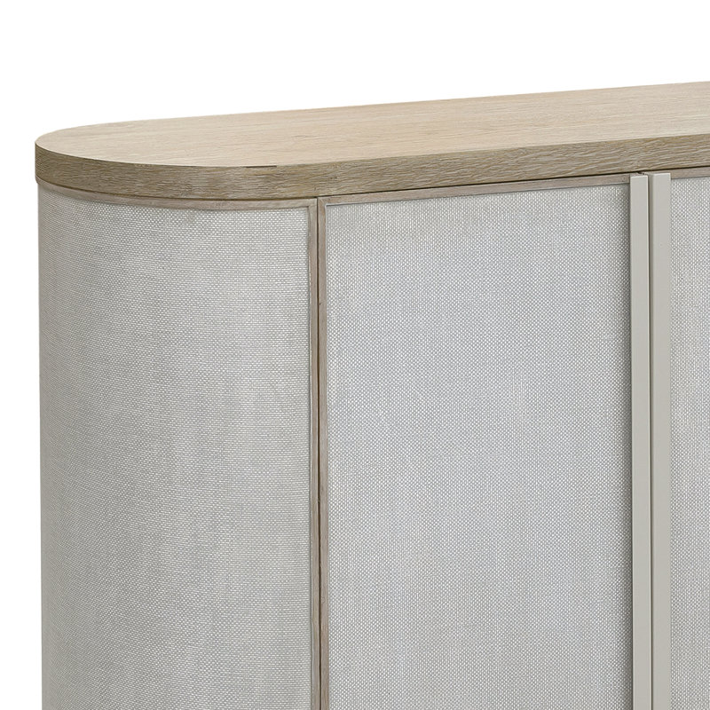 Light Natural 4-Door Linen Credenza with Adjustable Shelves