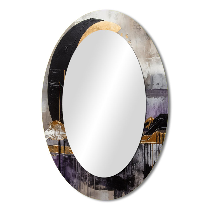 Golden Rising Moon IV - Miroir mural ovale moderne, 36 po x 24 po