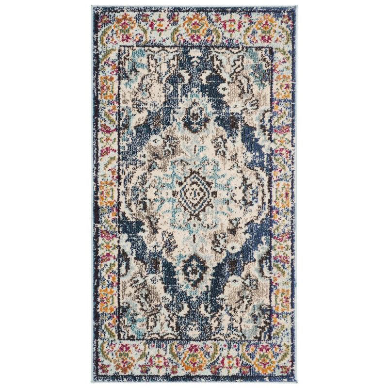 Tapis oriental Almyra, Rectangle 2 pi 2 po x 4 pi, Navy/Light Blue