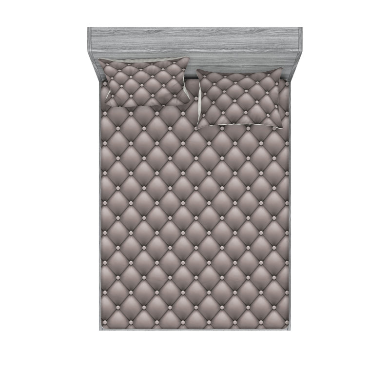 Ambesonne Fitted Sheet & Shams, King Sheet Set with 2 Pillowcases, Dimgray/Geometric