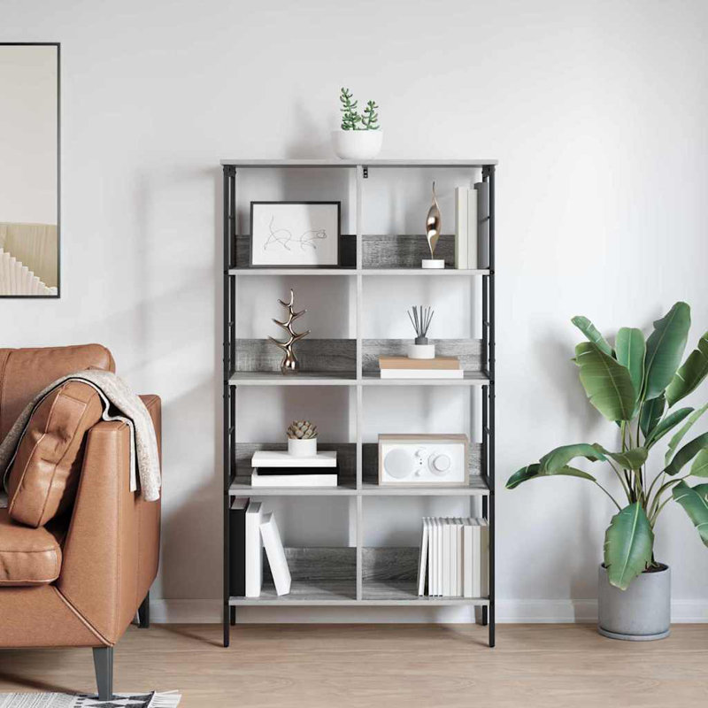 82cm W Steel Etagere Bookcase, (4 Shelves) 144.5cm. H x 82cm. W x 32cm. D, Grey Sonoma