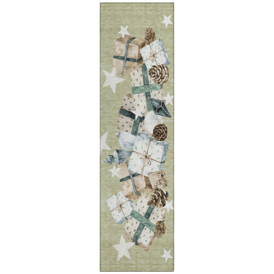 Machine Washable Indoor/Outdoor Christmas Presents Xhevrie Aloe Rug