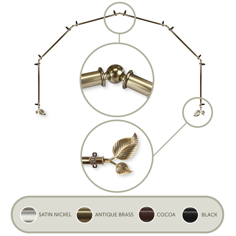Tringle à rideaux simple pour fenêtre à baies 6 côtés Nailsworth, Laiton antique, 28 à 48 po (de chaque côté)