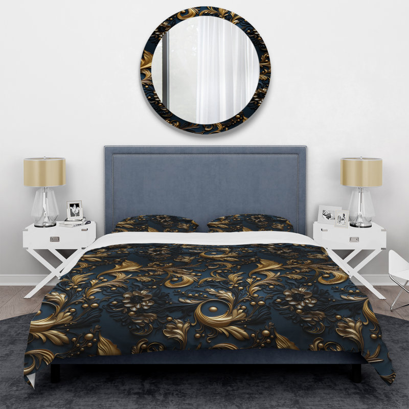 Ensemble de housse de couette noir et doré Intrigue Elegance II, Housse de couette pour très grand lit et 2 très