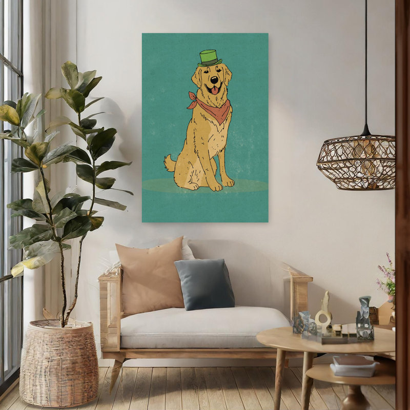 «Dapper Dog Minimalist Playful Retro Dog Nature Portrait Art mural», H 48 po x l 32 po