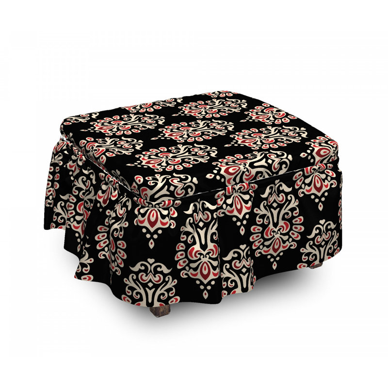 Ensemble de housse pour repose-pieds à coussins carrés abstraits traditionnels 2 pièces damassé