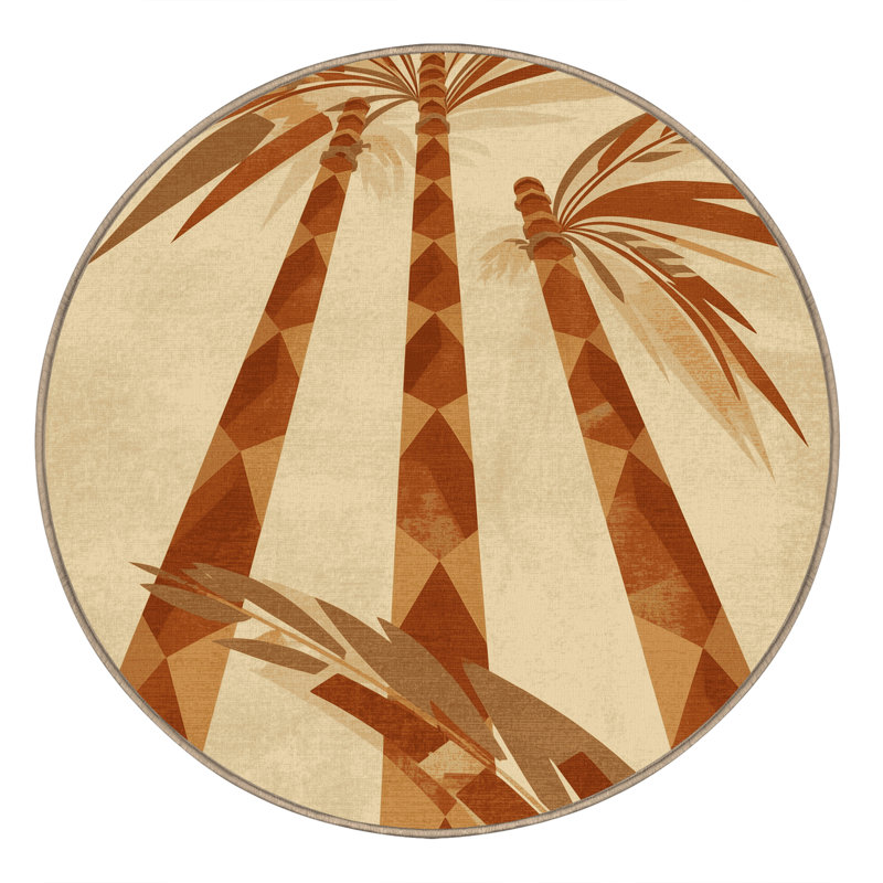 Machine Washable Ortmund Sugarcane Global Inspired Geometric Rug in Beige – Beige Binding, 4' Round