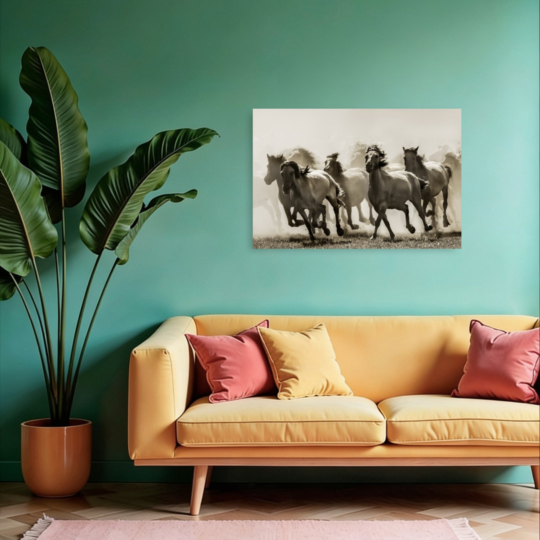 Galloping Wild Horses Contemporary Horse Nature Wildlife Wall Art Print