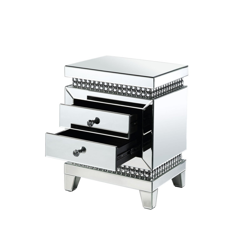 Lotus 2-Drawer Rectangular Nightstand in Mirrored
