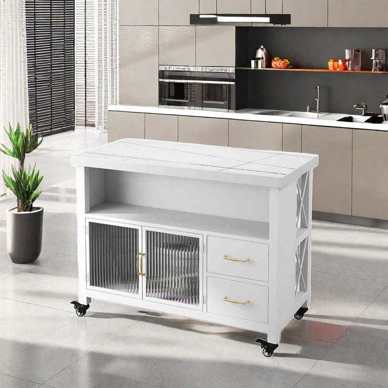 Îlot de rangement en marbre blanc amovible