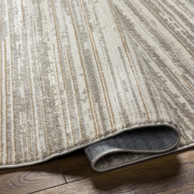 Avrianna Rectangle Solid Color Machine Woven Polyester Area Rug in Cream/Tan, Rectangle 7'10" x 10'