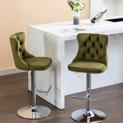 Siège réglable en velours, pivotant à 360 °, dossier, olive, 2 pièces pour pub et maison, velours moderne de 25 à 33 pouces, îlot de cuisine olive