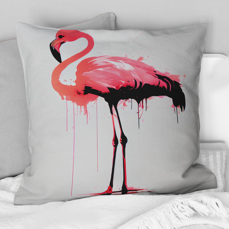 Coussin décoratif imprimé à l'aquarelle avec flamant rose et noir II