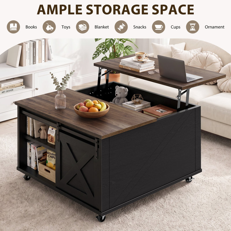 Hissop 31.6" Square Lift Top Coffee Table, Black