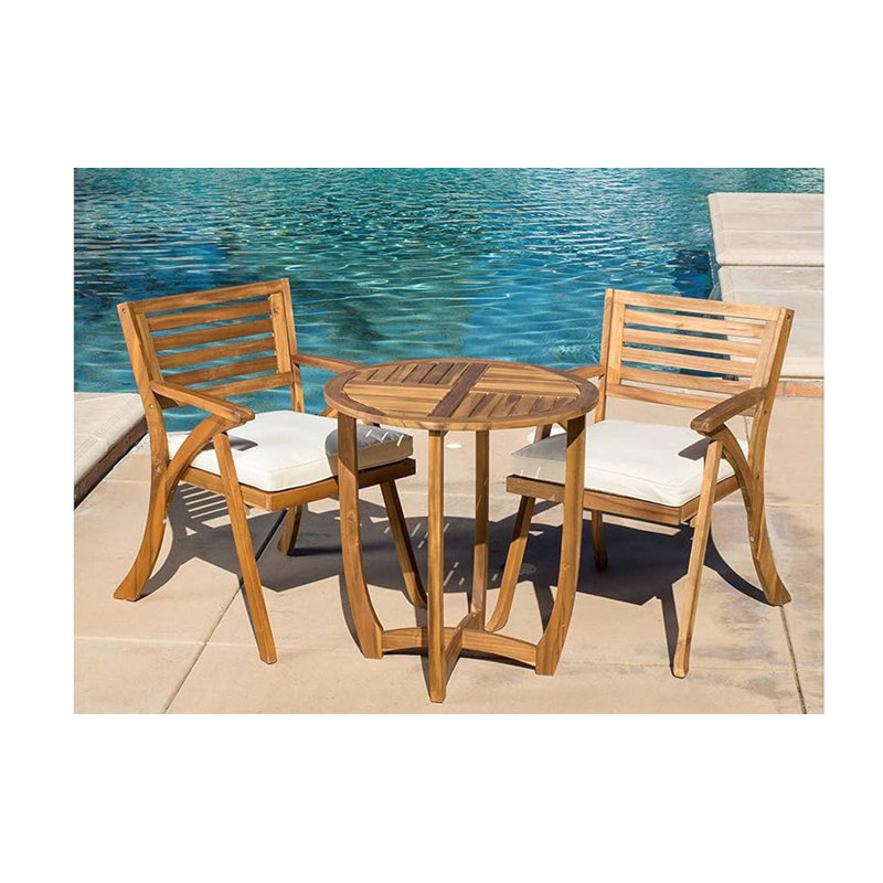 Ensemble repas d'extérieur en bois 3 pièces KD avec coussins Hermosa