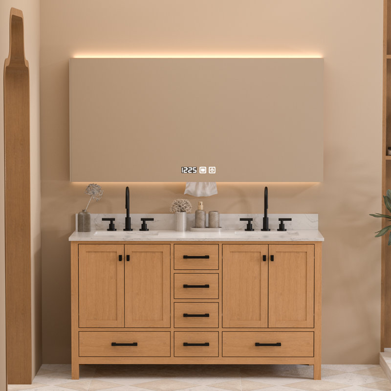Ensemble de meuble-lavabo double 60 po avec comptoir en pierre artificielle sans miroir 60 po, 2, 60