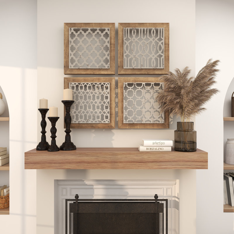 Heatherlynn Wood Geometric Home Brown Wall Decor with Silver Metal Trellis Cutouts Set