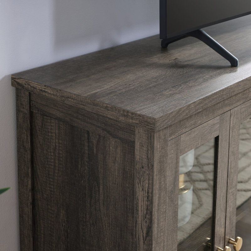 Ellington 70"W Gray Walnut Finish Fireplace TV Stand Console With Heater, LED Light, Cabinets, Shelves